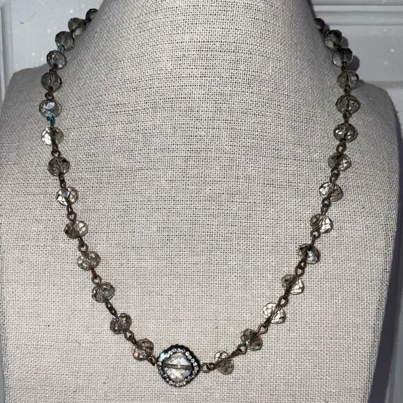VTG CLEAR FACETED CRYSTAL BEADS CLOVER PENDANT NECKLACE 8” - Picture 6 of 8